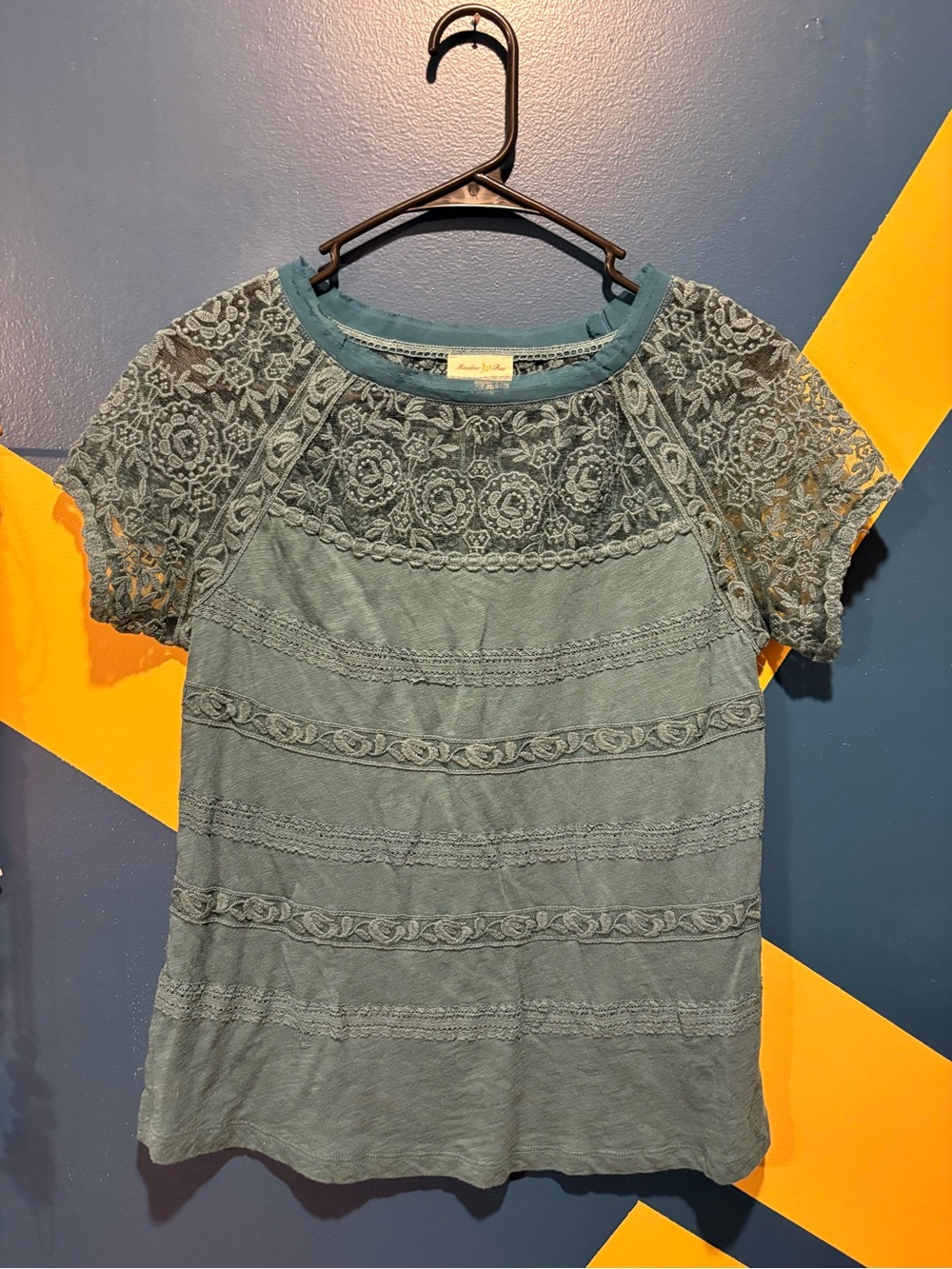 Anthropologie Meadow Rue Teal Lace Short Sleeve T-Shirt EUC
